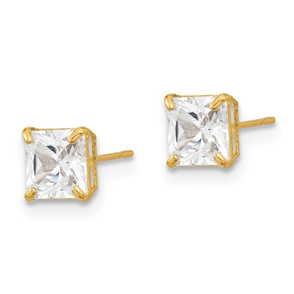 14k Yellow Gold Madi K Children's Jewelry 5mm Square CZ Basket Set Stud Earrings